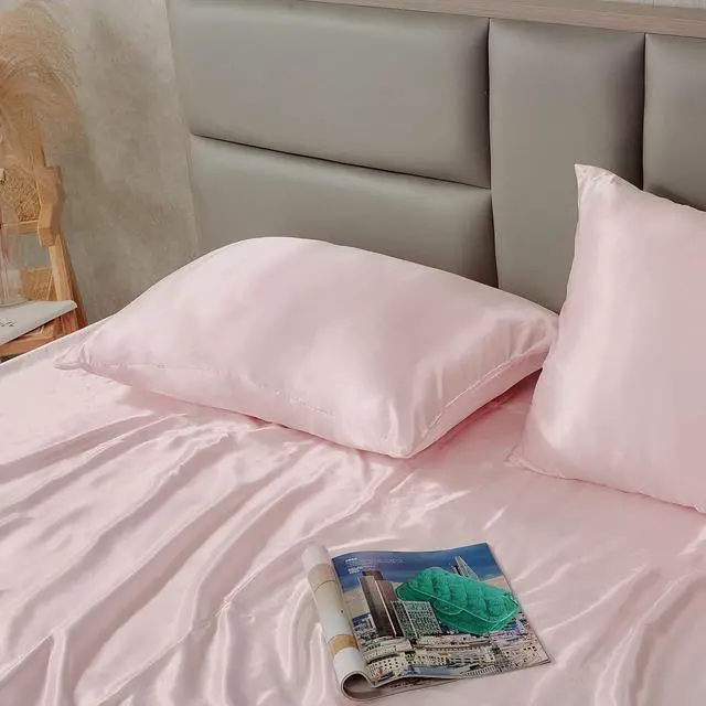 Alt view image 5 of 7 - Blush Pink King Size Satin Pillowcase Set of 2 for Hair and Skin,Blush Pink Silk Pillowcase Breathable Pillowcase with Envelope Closure