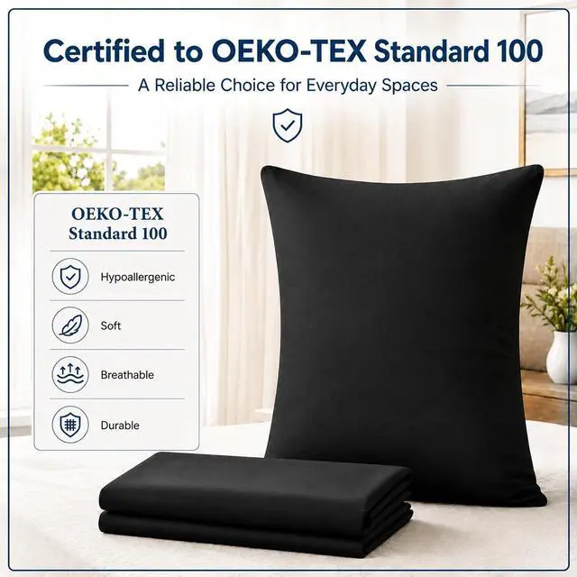 Alt view image 2 of 7 - Black Pillow Cases King Size Set of 4, 20x36 Envelope Closure Pillowcases, Soft Plain Brushed Microfiber Covers Hypoallergenic Breathable