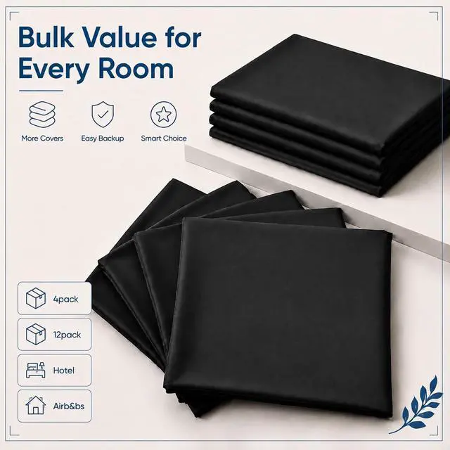 Alt view image 4 of 7 - Black Pillow Cases King Size Set of 4, 20x36 Envelope Closure Pillowcases, Soft Plain Brushed Microfiber Covers Hypoallergenic Breathable