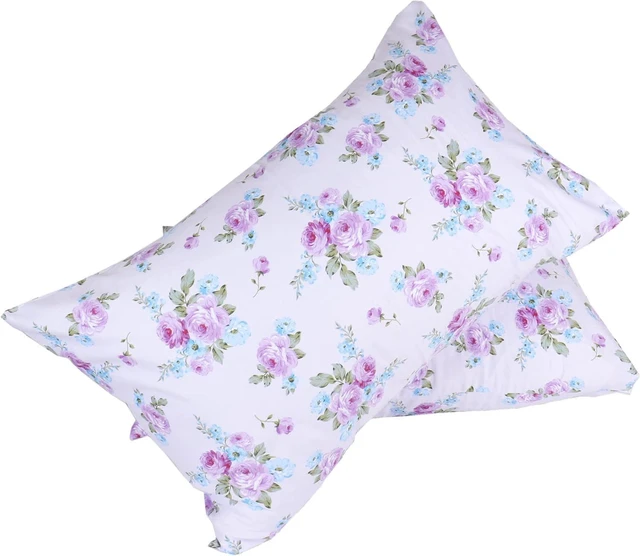 Alt view image 3 of 7 - White Cotton Pillowcases Queen Set of 2, Floral Printed Super Soft Pillow Case Cover with Envelope Closure