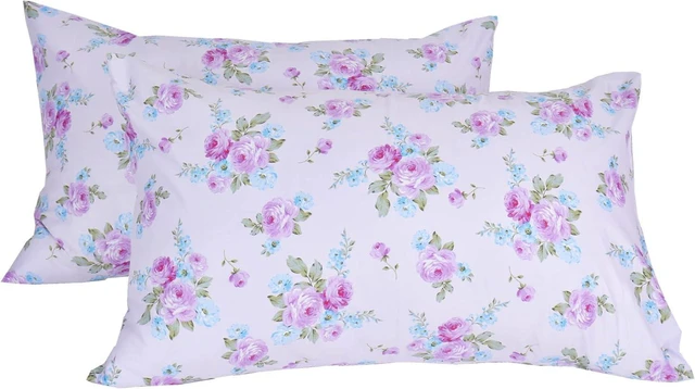 Alt view image 2 of 7 - White Cotton Pillowcases Queen Set of 2, Floral Printed Super Soft Pillow Case Cover with Envelope Closure