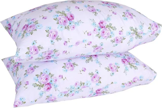 Alt view image 4 of 7 - White Cotton Pillowcases Queen Set of 2, Floral Printed Super Soft Pillow Case Cover with Envelope Closure