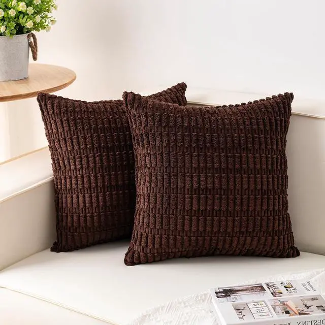 Main image of Pack of 2 Corduroy Decorative Throw Pillow Covers 18x18 Inch, Dark Brown