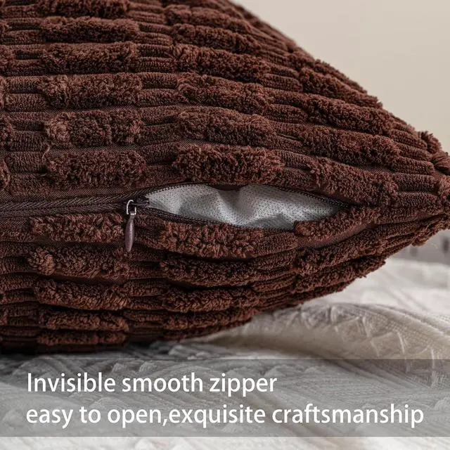 Alt view image 2 of 7 - Pack of 2 Corduroy Decorative Throw Pillow Covers 18x18 Inch, Dark Brown