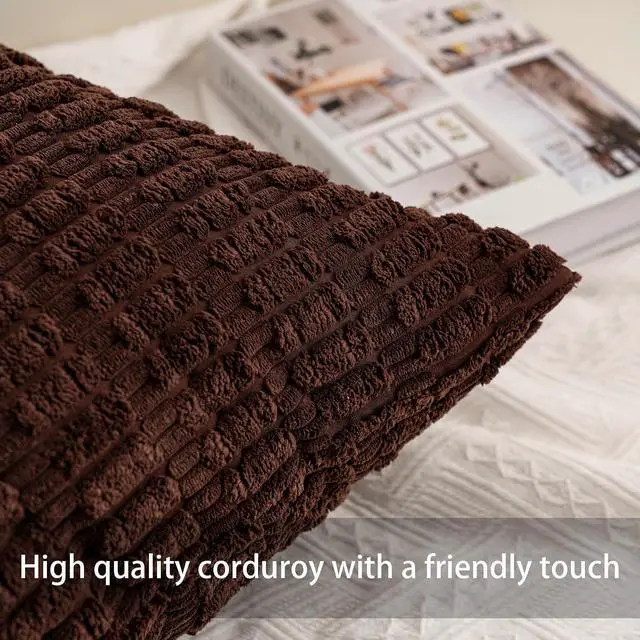 Alt view image 3 of 7 - Pack of 2 Corduroy Decorative Throw Pillow Covers 18x18 Inch, Dark Brown