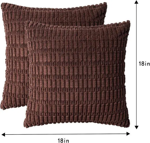 Alt view image 4 of 7 - Pack of 2 Corduroy Decorative Throw Pillow Covers 18x18 Inch, Dark Brown