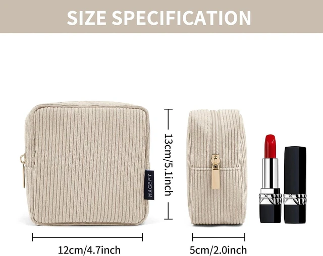Alt view image 2 of 7 - Small Makeup Bag for Purse Mini Cosmetics Bag Corduroy Cute Cosmetic Pouch for Women with Slip-in Pockets