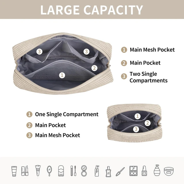 Alt view image 3 of 7 - Small Makeup Bag for Purse Mini Cosmetics Bag Corduroy Cute Cosmetic Pouch for Women with Slip-in Pockets