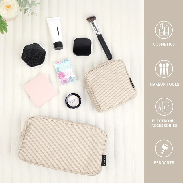 Alt view image 6 of 7 - Small Makeup Bag for Purse Mini Cosmetics Bag Corduroy Cute Cosmetic Pouch for Women with Slip-in Pockets
