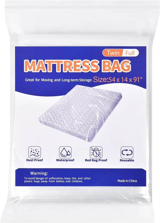 Main image of Mattress Bag for Moving Storage - Plastic Mattress Protector Cover, Twin and Full Size (1Pack, Twin/Full)
