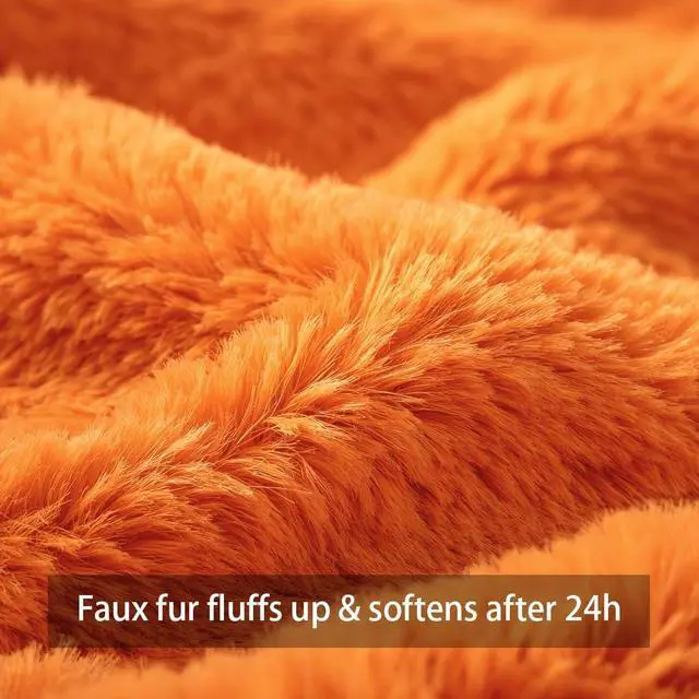 Alt view image 4 of 7 - Halloween Pumpkin Decorative Pillow Covers 18x18 Set of 2, Orange Soft Plush Faux Fur Farmhouse Throw Cushion Cases for Fall Autumn Holiday Home Decorations