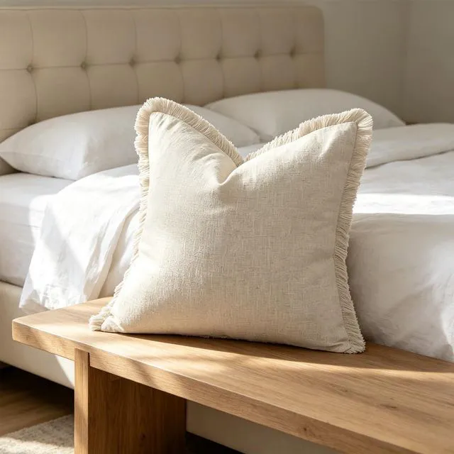 Alt view image 6 of 7 - Fringe Throw Pillow Covers (Beige, 18x18 Inch)