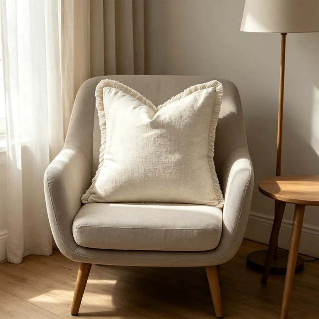 Alt view image 7 of 7 - Fringe Throw Pillow Covers (Beige, 18x18 Inch)