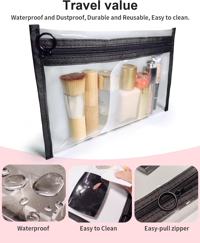 Alt view image 9 of 9 - Clear Makeup Bags, 3 Pack Small Cosmetic Toiletry Bags with Zipper, PVC Clear Travel Bags for Women and Men Travel Airport Organizing, Black