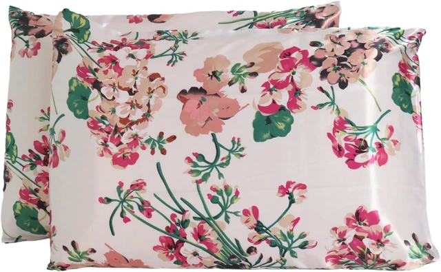 Main image of 2 Pack Queen Satin Pillow Case with Envelope Closure Floral Printed Silky Microfiber Pillowcases for Hair and Skin 20x30 Inches