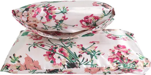 Alt view image 3 of 7 - 2 Pack Queen Satin Pillow Case with Envelope Closure Floral Printed Silky Microfiber Pillowcases for Hair and Skin 20x30 Inches