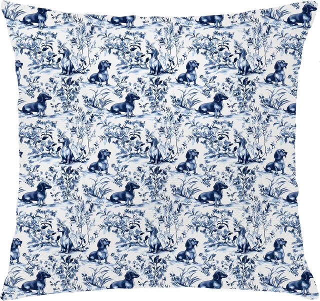 Main image of Chinoiserie Dachshund Pillow Covers 18x18 Double-Sided, Chinoiserie Dachshund Gifts for Women Men, Blue and White Dog Grandmillennial Decorative Throw Pillow Covers Pillowcases