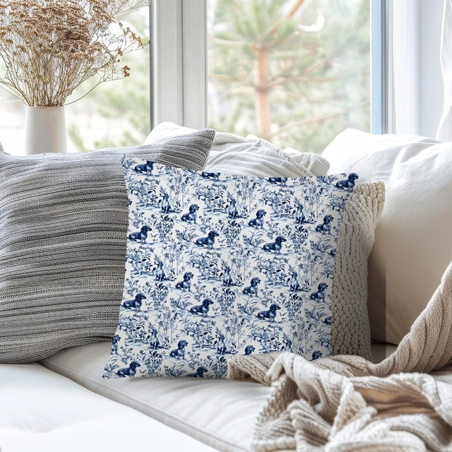 Alt view image 3 of 6 - Chinoiserie Dachshund Pillow Covers 18x18 Double-Sided, Chinoiserie Dachshund Gifts for Women Men, Blue and White Dog Grandmillennial Decorative Throw Pillow Covers Pillowcases