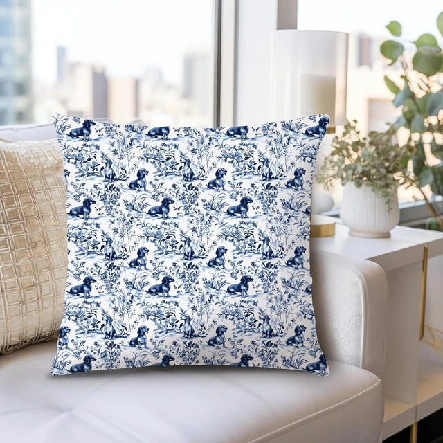 Alt view image 6 of 6 - Chinoiserie Dachshund Pillow Covers 18x18 Double-Sided, Chinoiserie Dachshund Gifts for Women Men, Blue and White Dog Grandmillennial Decorative Throw Pillow Covers Pillowcases