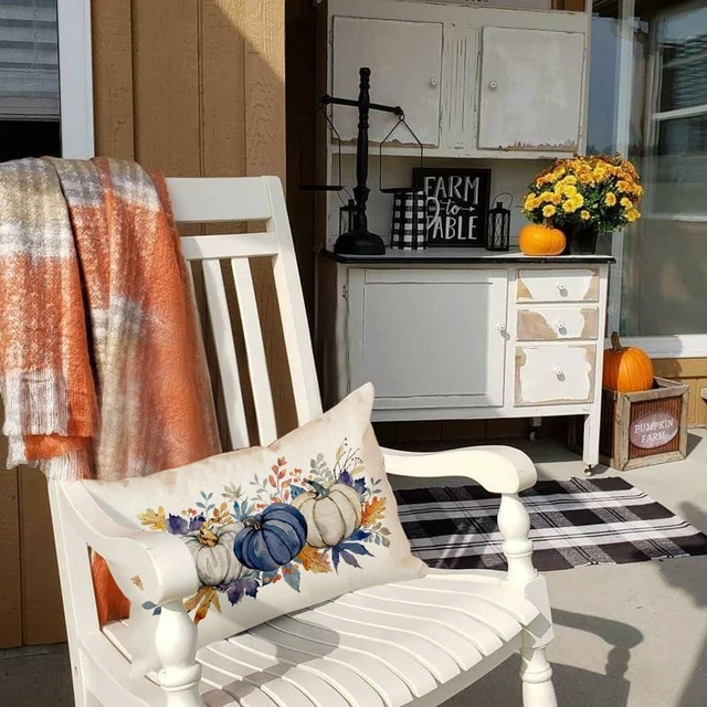 Alt view image 2 of 7 - Fall Pillow Covers 12x20 Blue Pumpkins Fall Decorations for Home