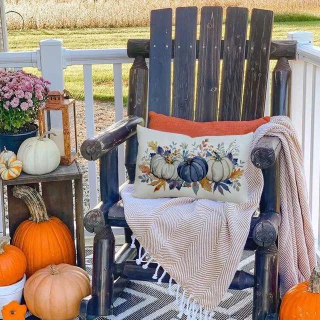 Alt view image 3 of 7 - Fall Pillow Covers 12x20 Blue Pumpkins Fall Decorations for Home