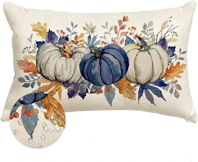 Main image of Fall Pillow Covers 12x20 Blue Pumpkins Fall Decorations for Home