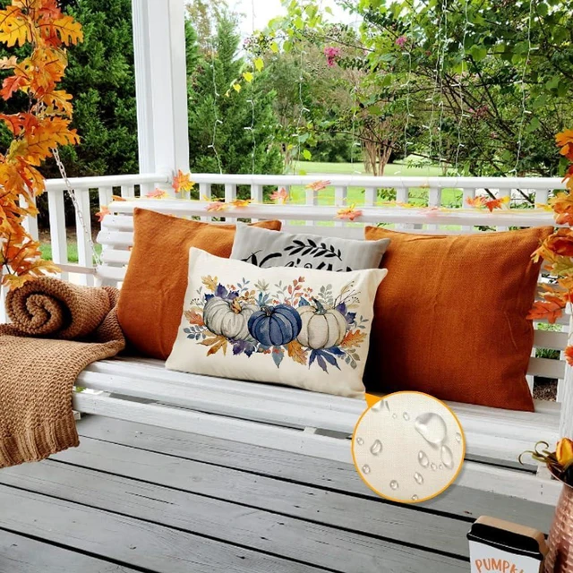 Alt view image 5 of 7 - Fall Pillow Covers 12x20 Blue Pumpkins Fall Decorations for Home