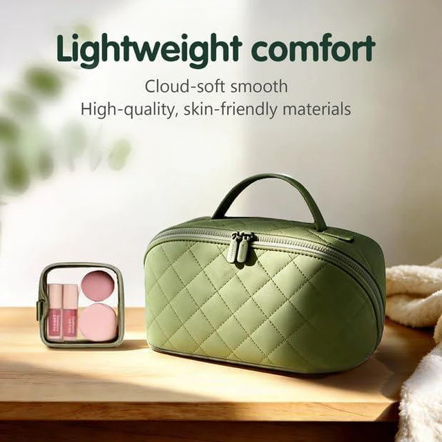 Alt view image 3 of 7 - Travel Makeup Bag Toiletry Bags for Women Small Cute Brush Quilted Skincare Organizer Set My Parallel Toiletries Cosmetic Puffer Fold down Traveling Organizers Mini Purse Skin Care Lay Flat