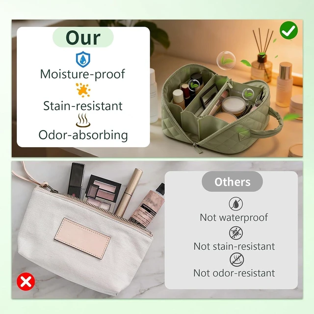 Alt view image 4 of 7 - Travel Makeup Bag Toiletry Bags for Women Small Cute Brush Quilted Skincare Organizer Set My Parallel Toiletries Cosmetic Puffer Fold down Traveling Organizers Mini Purse Skin Care Lay Flat