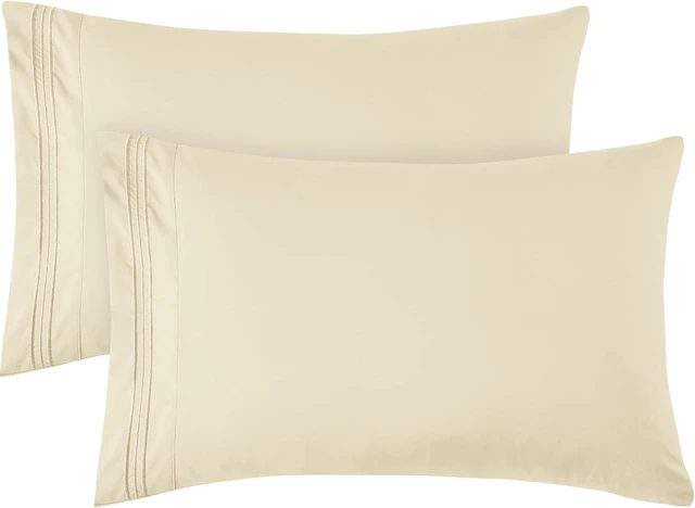 Main image of Pillow Cases Queen Size Set of 2, Ultra Soft Double Brushed Microfiber Pillowcases, Hotel Quality Embroidered Bed Pillow Covers Queen, Fade Resistant, Easy Slip-On (20"x30", Cream)