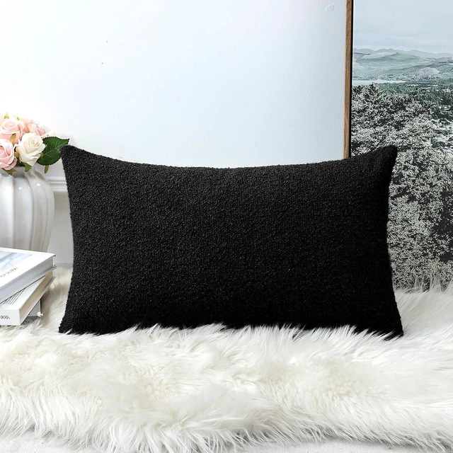 Alt view image 4 of 7 - Set of 1 Textured Boucle Throw Pillow Covers Lumbar Pillow Cases Cozy Soft Decorative Couch Cushion Case for Chair Sofa Bedroom Living Room Home Decor 12 x 20 Inch, Black