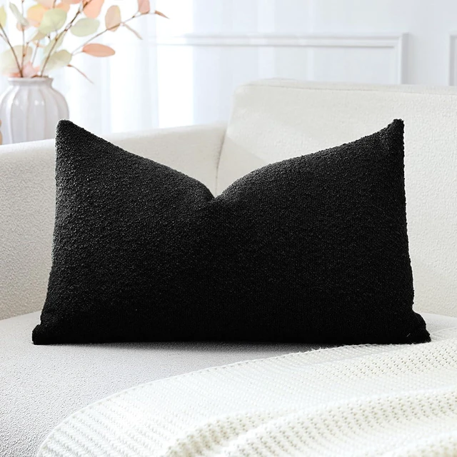 Alt view image 2 of 7 - Set of 1 Textured Boucle Throw Pillow Covers Lumbar Pillow Cases Cozy Soft Decorative Couch Cushion Case for Chair Sofa Bedroom Living Room Home Decor 12 x 20 Inch, Black