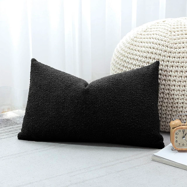 Alt view image 5 of 7 - Set of 1 Textured Boucle Throw Pillow Covers Lumbar Pillow Cases Cozy Soft Decorative Couch Cushion Case for Chair Sofa Bedroom Living Room Home Decor 12 x 20 Inch, Black