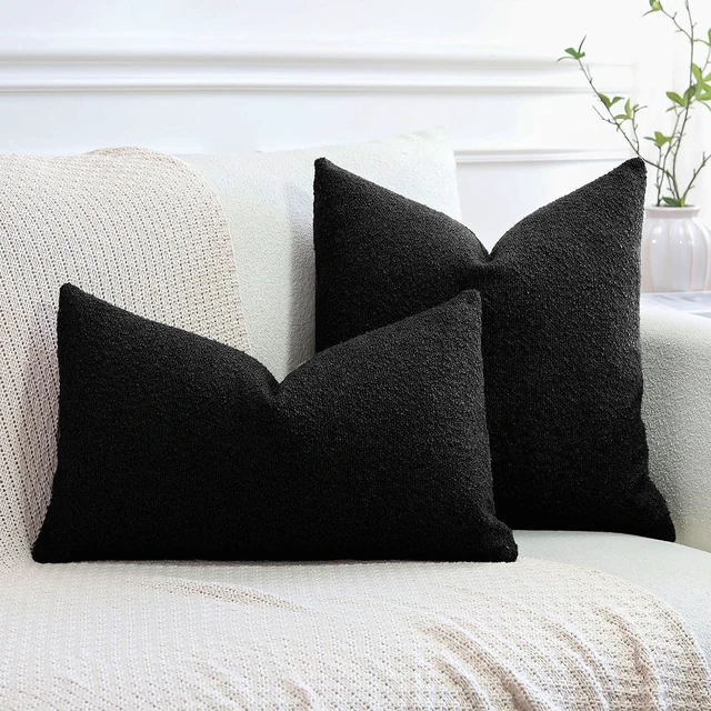 Alt view image 7 of 7 - Set of 1 Textured Boucle Throw Pillow Covers Lumbar Pillow Cases Cozy Soft Decorative Couch Cushion Case for Chair Sofa Bedroom Living Room Home Decor 12 x 20 Inch, Black