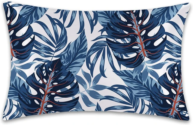Main image of 1 Pack Satin Pillowcase for Hair and Skin Tropical Blue Plant Exotic Leaves Imitation Silk Pillowcase 20" x 26" with Hidden Zipper Soft Smooth Cooling Pillow Cover Standard Size for Bedroom Sofa