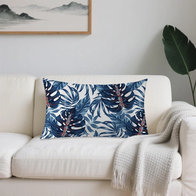 Alt view image 7 of 7 - 1 Pack Satin Pillowcase for Hair and Skin Tropical Blue Plant Exotic Leaves Imitation Silk Pillowcase 20" x 26" with Hidden Zipper Soft Smooth Cooling Pillow Cover Standard Size for Bedroom Sofa