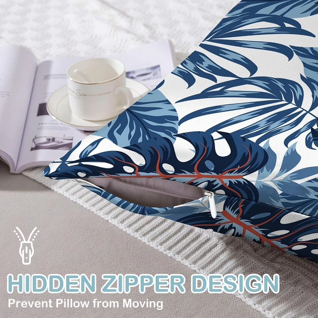 Alt view image 4 of 7 - 1 Pack Satin Pillowcase for Hair and Skin Tropical Blue Plant Exotic Leaves Imitation Silk Pillowcase 20" x 26" with Hidden Zipper Soft Smooth Cooling Pillow Cover Standard Size for Bedroom Sofa