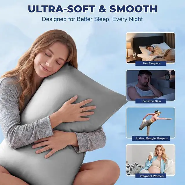 Alt view image 3 of 7 - Cooling Pillow Case King Size Pillow Cover with Zipper for Hot Sleepers Breathable & Gentle on Skin, All-Night Comfort (Dark Grey, 1Pcs)