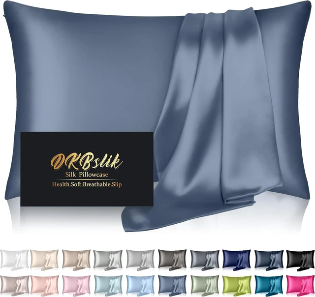 Main image of Silk Pillowcase for Hair and Skin, Mulberry Silk Pillow Cases Standard Size, Anti Acne Cooling Sleep Both Sides Natural Silk Satin Pillow Covers with Hidden Zipper, Gifts for Women Men, Ash Blue
