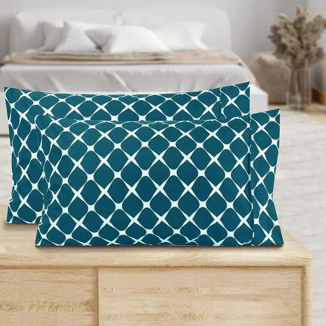 Main image of Pattern Printed Pillowcases 2-Piece Set Egyptian Quality Microfiber 1500 Thread Count -Classic Design Soft and Smooth Weave, Wrinkle Resistant, Bloomingdale Queen Pillowcase, Turquoise
