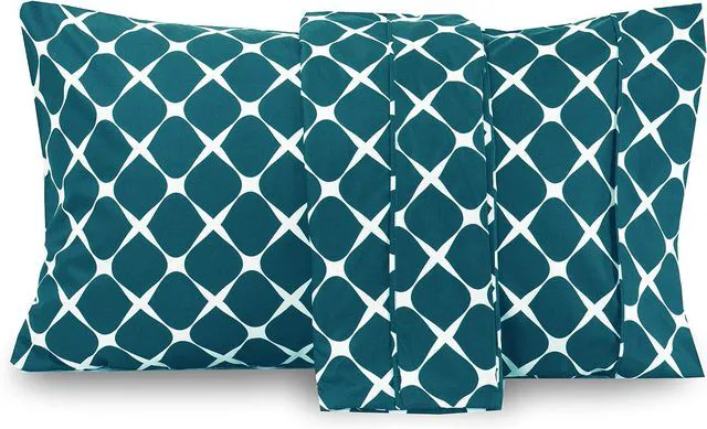 Alt view image 3 of 3 - Pattern Printed Pillowcases 2-Piece Set Egyptian Quality Microfiber 1500 Thread Count -Classic Design Soft and Smooth Weave, Wrinkle Resistant, Bloomingdale Queen Pillowcase, Turquoise