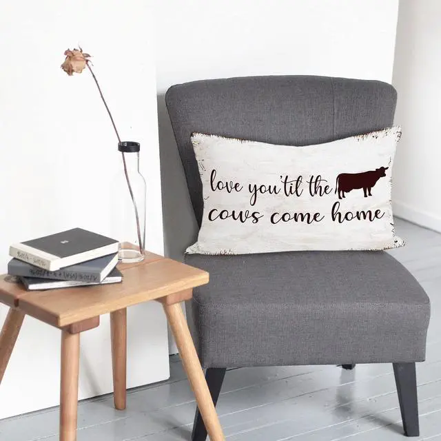 Alt view image 4 of 6 - Western Cow Throw Pillow Cover Love You 'Til The Cows 12 x 20