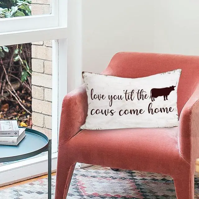 Alt view image 5 of 6 - Western Cow Throw Pillow Cover Love You 'Til The Cows 12 x 20