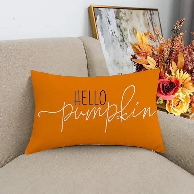 Alt view image 2 of 7 - Fall Pillow Covers 12x20 Inch Hello Pumpkin Fall Decor for Home