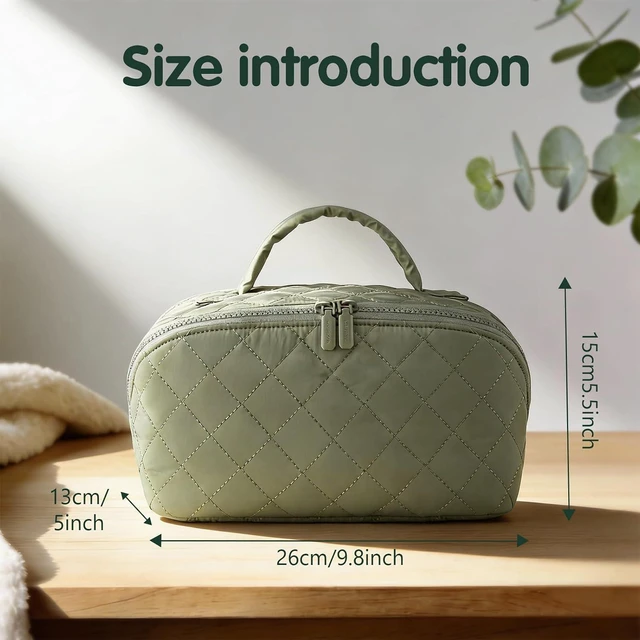 Alt view image 7 of 7 - Travel Makeup Bag Toiletry Bags for Women Small Cute Brush Quilted Skincare Organizer Set My Parallel Toiletries Cosmetic Puffer Fold down Traveling Organizers Mini Purse Skin Care Lay Flat