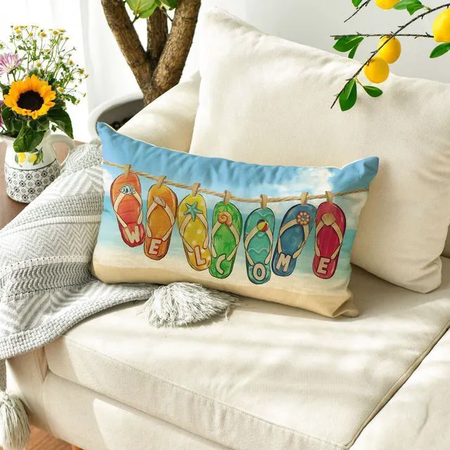 Alt view image 4 of 7 - Flip Flop Beach Summer Throw Pillow Cover, 12 x 20 Inch Sea Welcome Cushion Case Decoration for Sofa Couch Holiday Seasonal Home Decor
