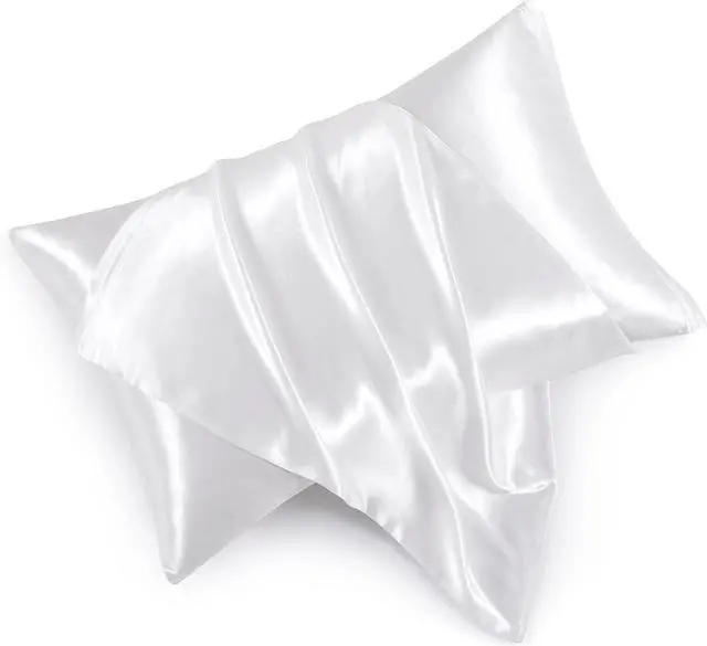 Main image of Satin Pillowcases with Zipper 20x36,King Size Pillowcases Set of 2,White Silk Pillowcase for Hair and Skin
