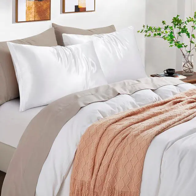 Alt view image 2 of 7 - Satin Pillowcases with Zipper 20x36,King Size Pillowcases Set of 2,White Silk Pillowcase for Hair and Skin