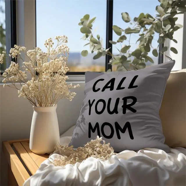 Alt view image 4 of 5 - Call Your Mom Throw Pillow Cover 18x18,Funny College Dorm Decor