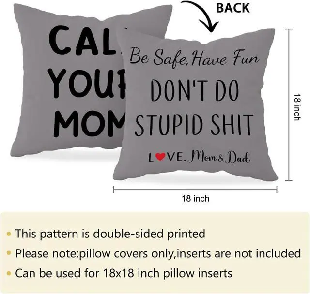 Alt view image 5 of 5 - Call Your Mom Throw Pillow Cover 18x18,Funny College Dorm Decor